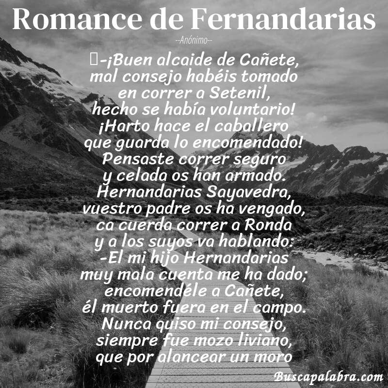 Poema Romance de Fernandarias de Anónimo con fondo de paisaje