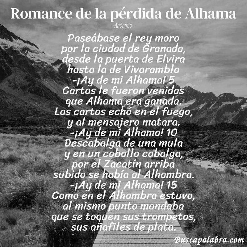 Poema Romance de la pérdida de Alhama de Anónimo con fondo de paisaje