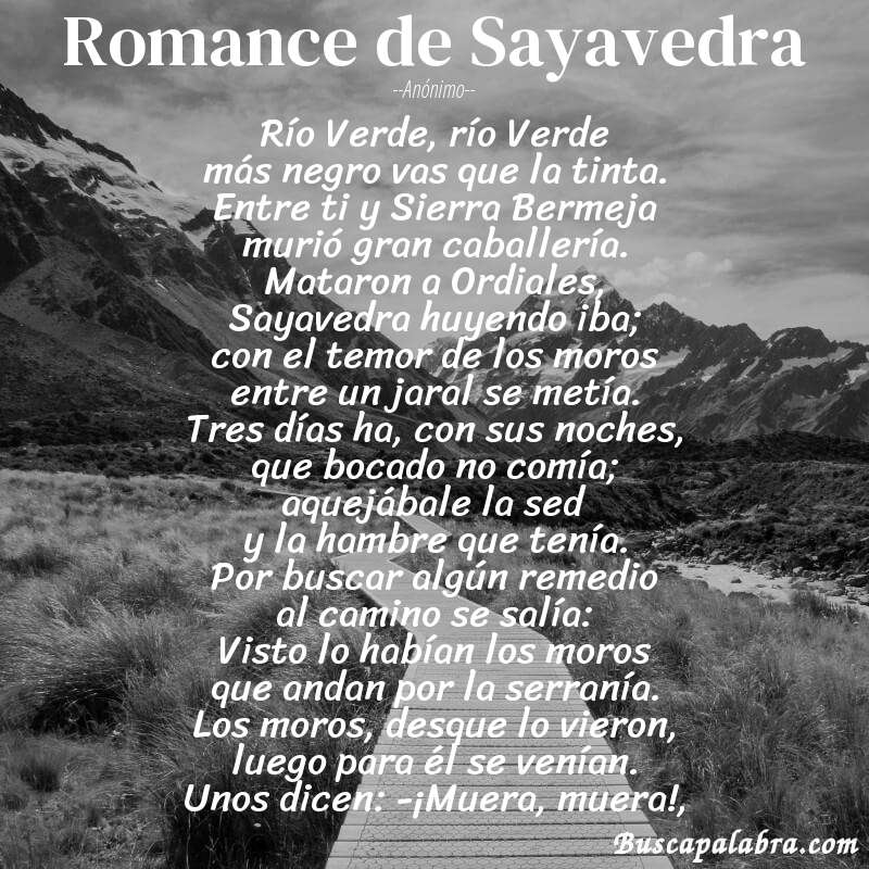 Poema Romance de Sayavedra de Anónimo con fondo de paisaje