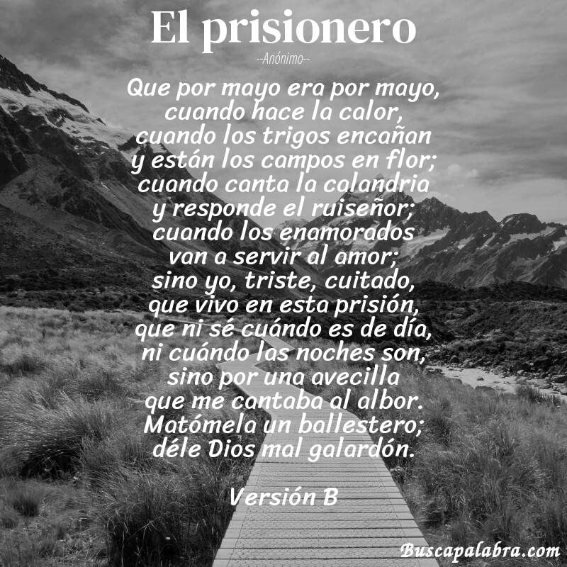 Poema El prisionero de Anónimo con fondo de paisaje