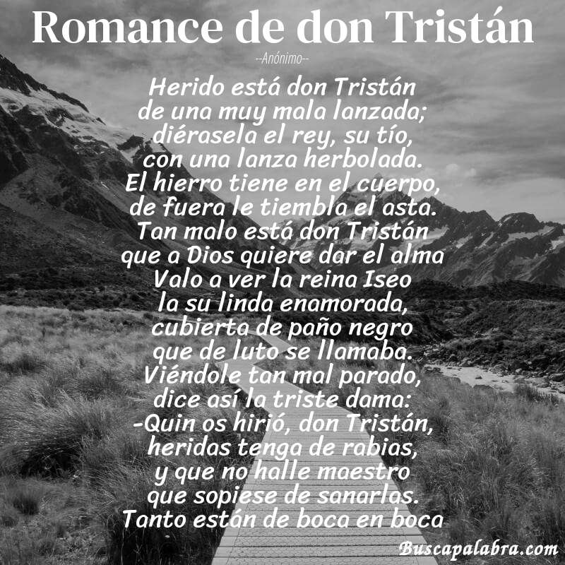 Poema Romance de don Tristán de Anónimo con fondo de paisaje