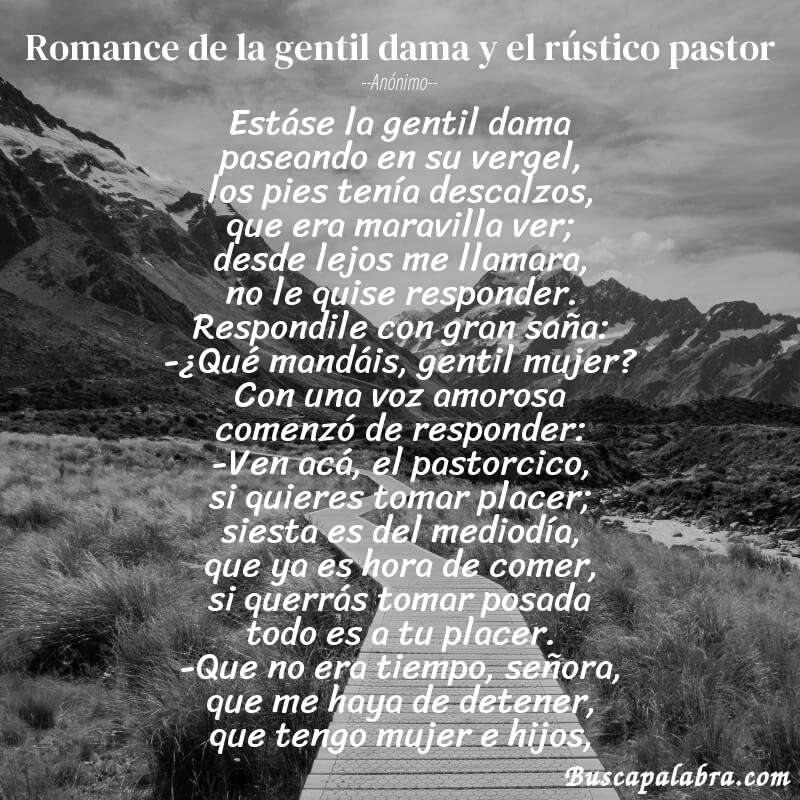 Poema Romance de la gentil dama y el rústico pastor de Anónimo con fondo de paisaje