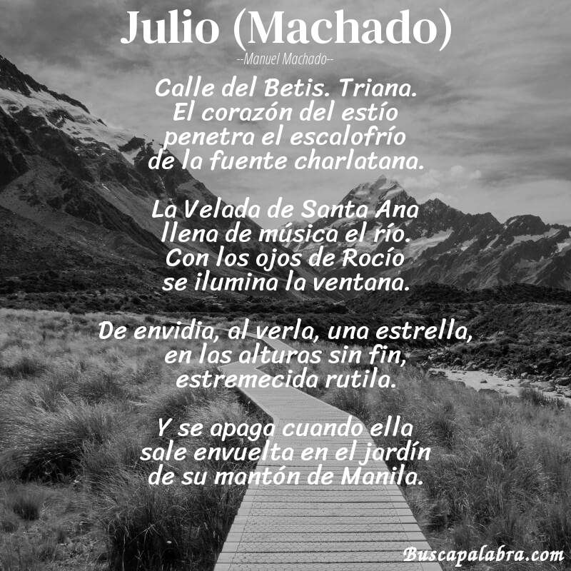 Poema Julio (Machado) de Manuel Machado con fondo de paisaje
