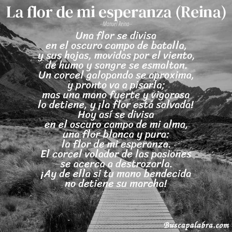 Poema La flor de mi esperanza (Reina) de Manuel Reina con fondo de paisaje