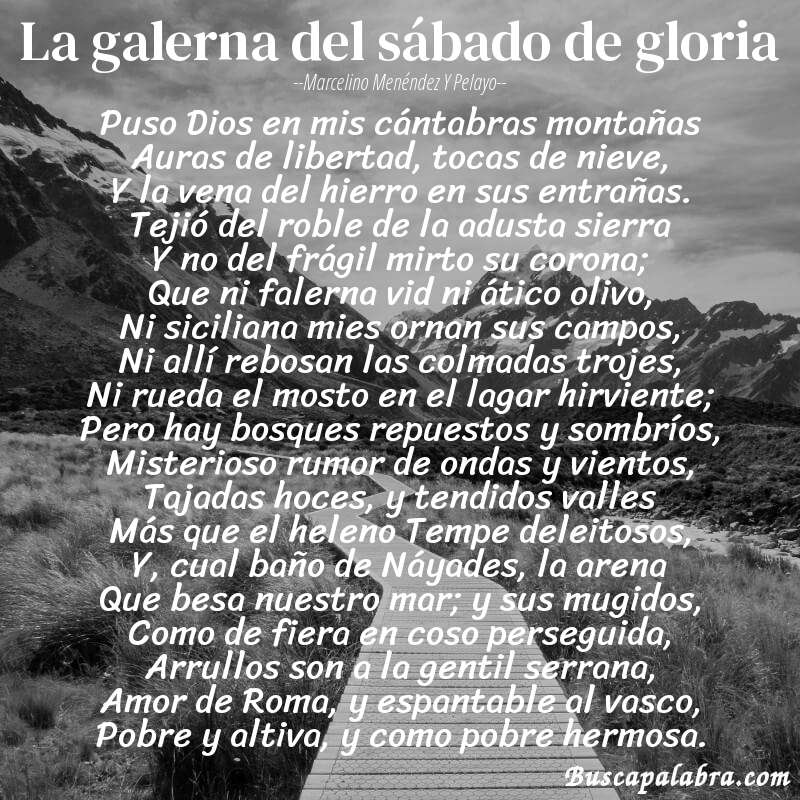 Poema La galerna del sábado de gloria de Marcelino Menéndez y Pelayo con fondo de paisaje