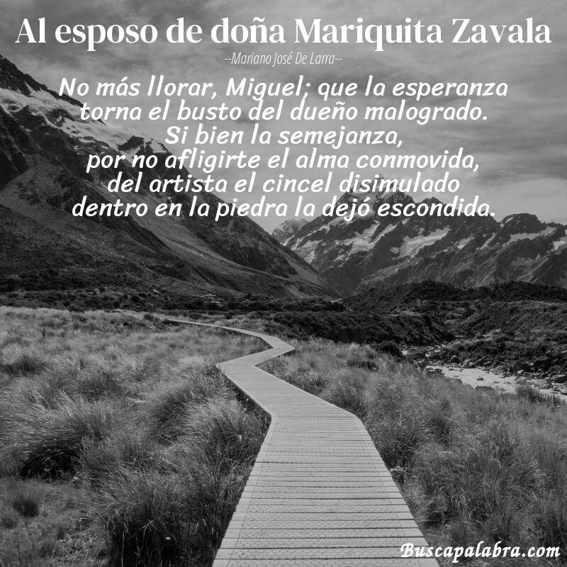 Poema Al esposo de doña Mariquita Zavala de Mariano José de Larra con fondo de paisaje
