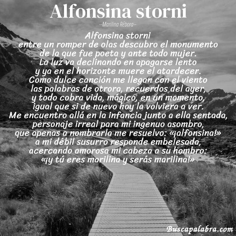 Poema alfonsina storni de Marilina Rébora con fondo de paisaje