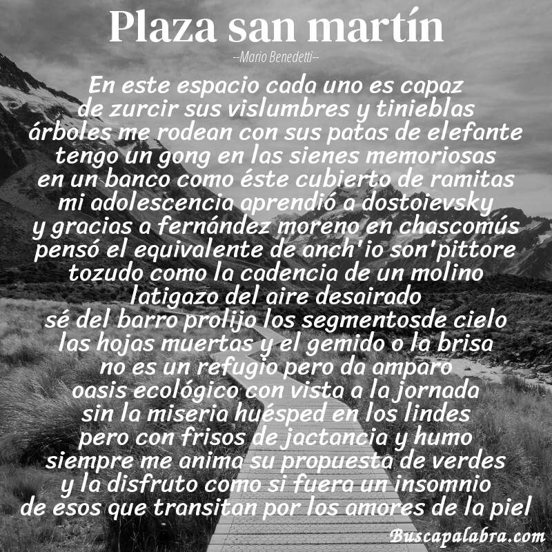 Poema plaza san martín de Mario Benedetti con fondo de paisaje