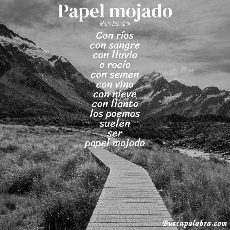 Poema papel mojado de Mario Benedetti con fondo de paisaje
