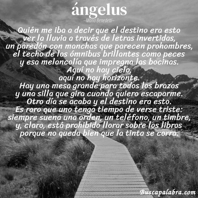 Poema ángelus de Mario Benedetti con fondo de paisaje