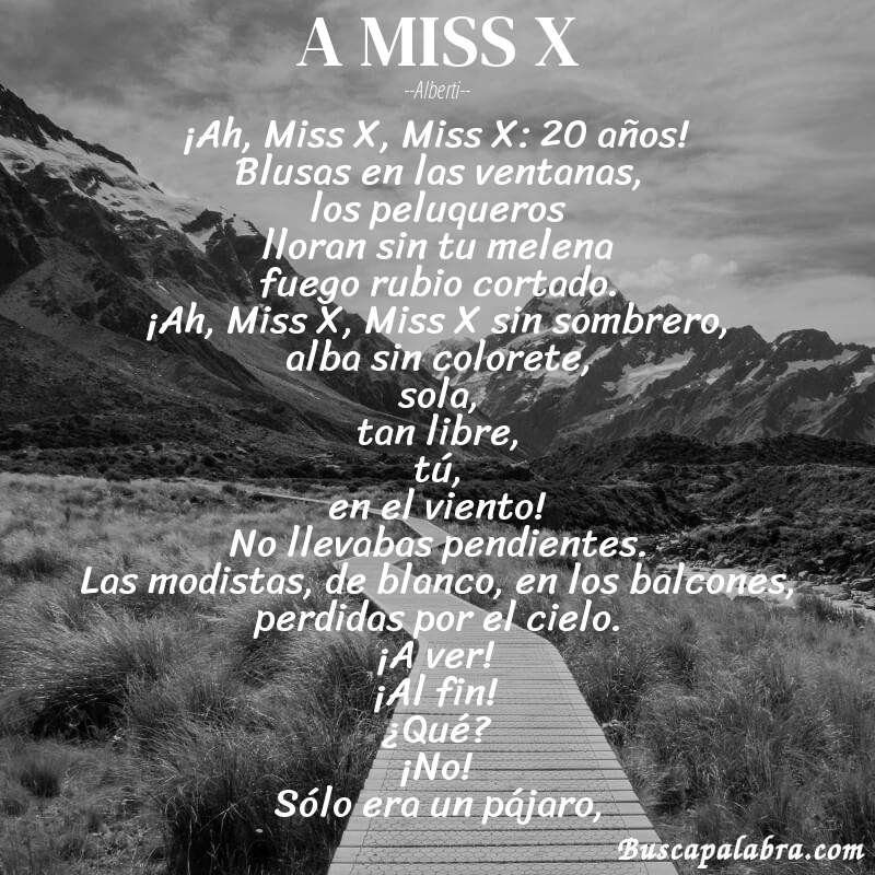 Poema A MISS X de Alberti con fondo de paisaje