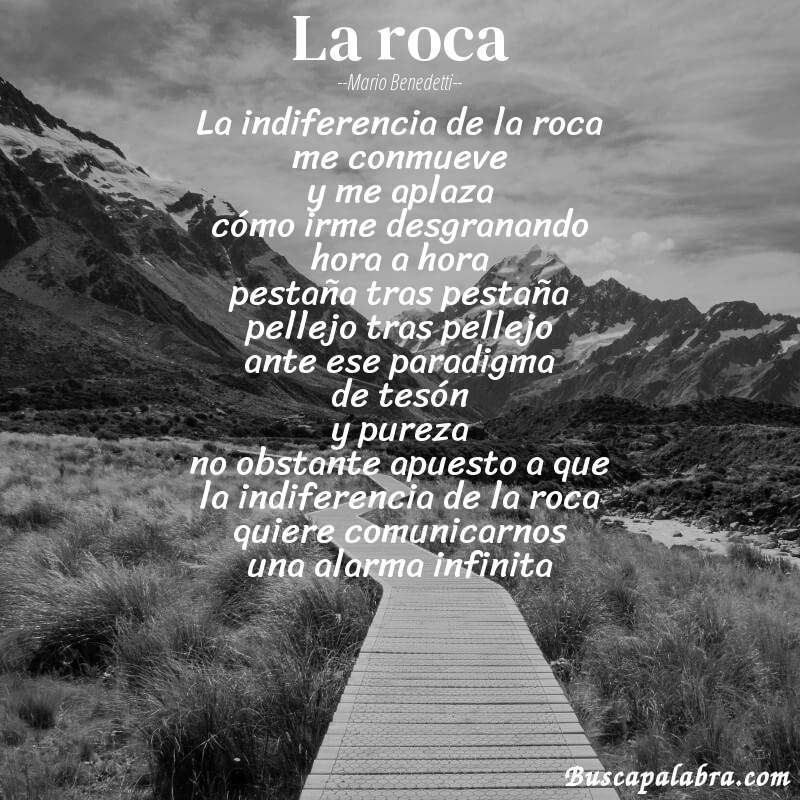 Poema la roca de Mario Benedetti con fondo de paisaje