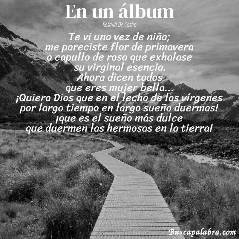Poema en un álbum de Rosalía de Castro con fondo de paisaje