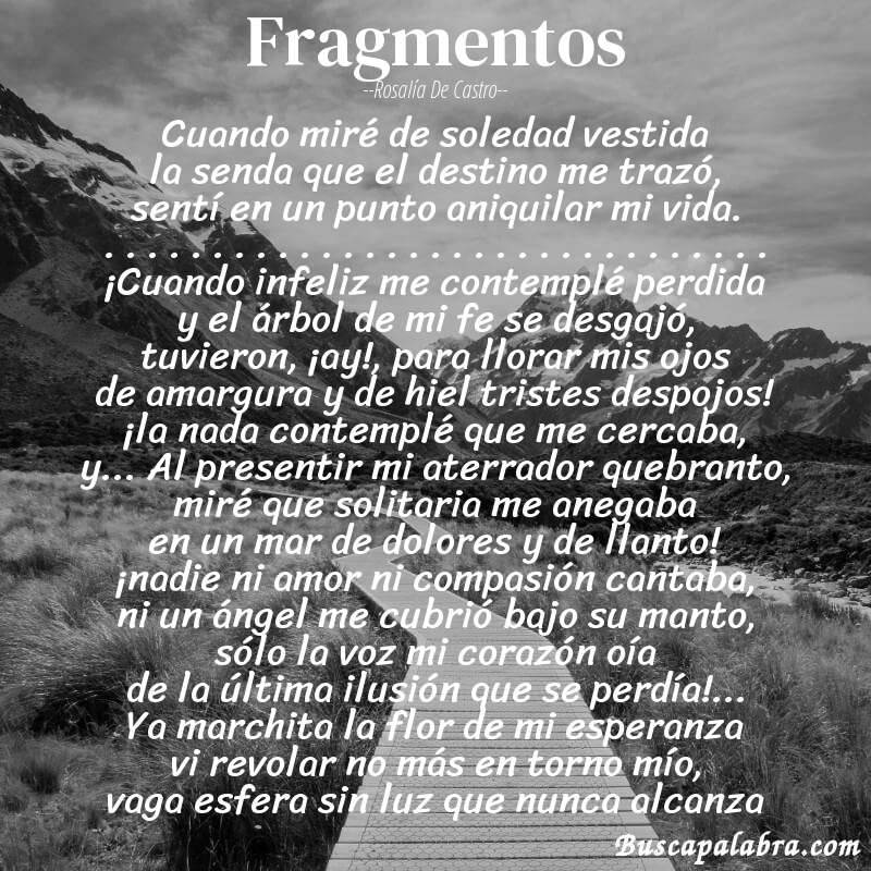 Poema fragmentos de Rosalía de Castro con fondo de paisaje