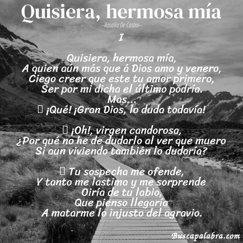 Poema Quisiera, hermosa mía de Rosalía de Castro con fondo de paisaje