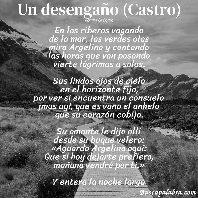 Poema Un desengaño (Castro) de Rosalía de Castro con fondo de paisaje
