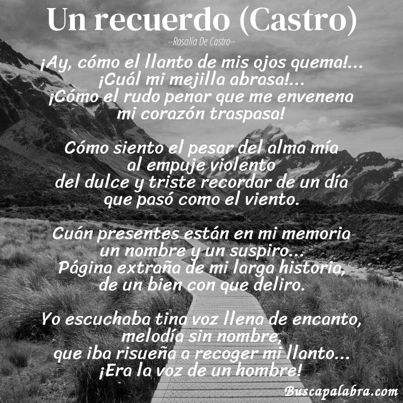 Poema Un recuerdo (Castro) de Rosalía de Castro con fondo de paisaje