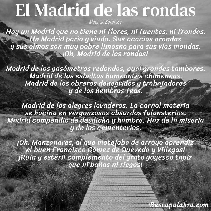 Poema El Madrid de las rondas de Mauricio Bacarisse con fondo de paisaje