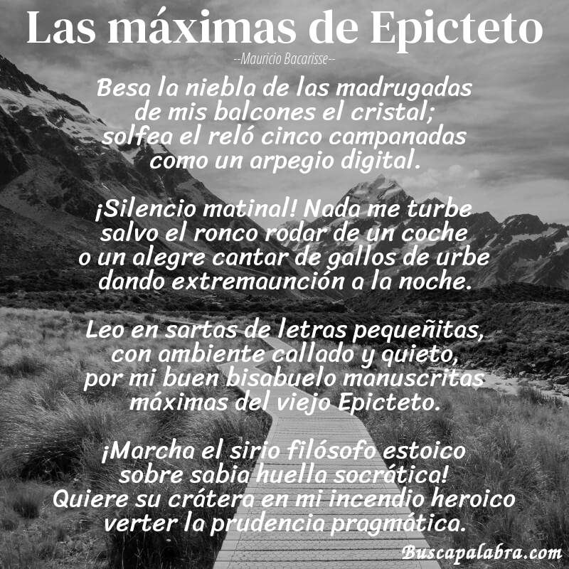 Poema Las máximas de Epicteto de Mauricio Bacarisse con fondo de paisaje