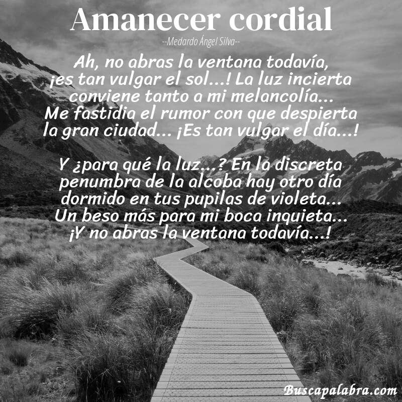 Poema Amanecer cordial de Medardo Ángel Silva con fondo de paisaje