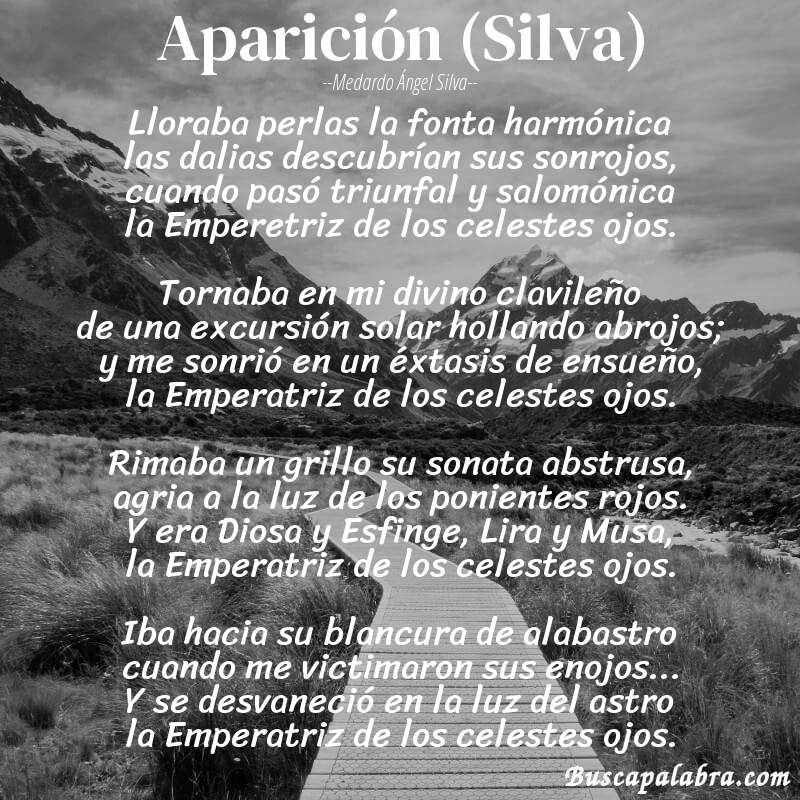 Poema Aparición (Silva) de Medardo Ángel Silva con fondo de paisaje