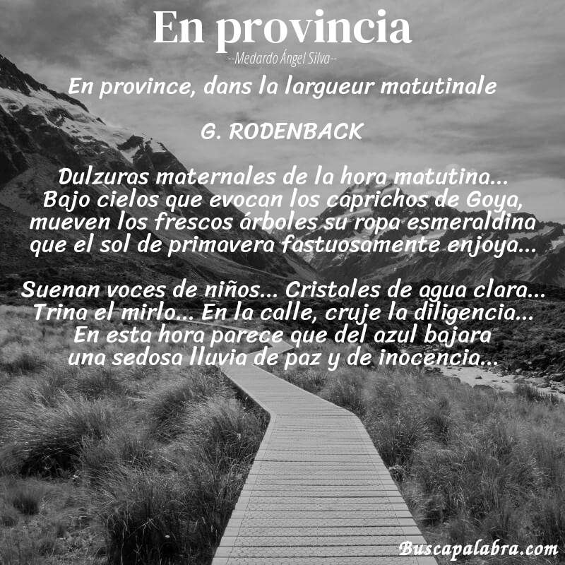 Poema En provincia de Medardo Ángel Silva con fondo de paisaje