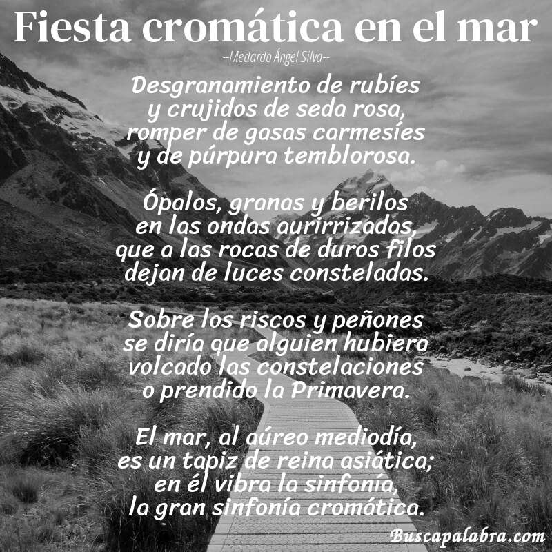 Poema Fiesta cromática en el mar de Medardo Ángel Silva con fondo de paisaje