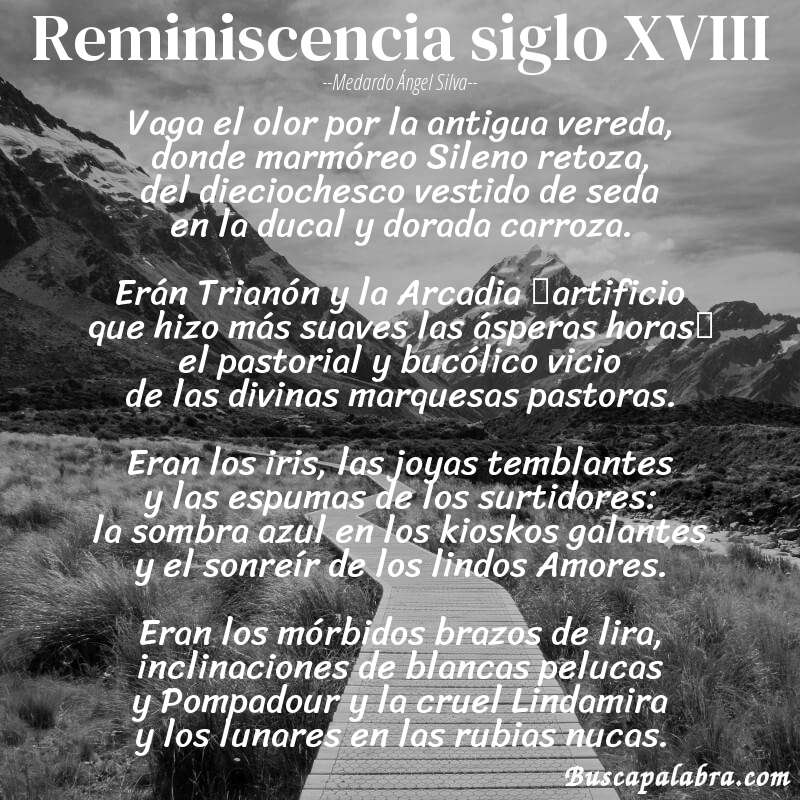 Poema Reminiscencia siglo XVIII de Medardo Ángel Silva con fondo de paisaje