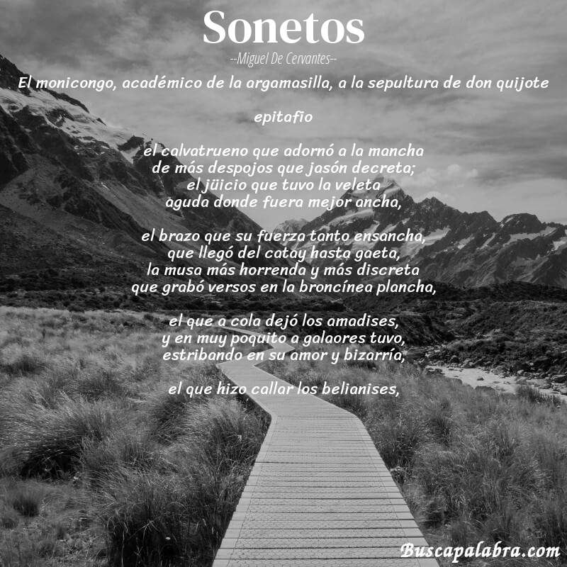 Poema sonetos de Miguel de Cervantes con fondo de paisaje