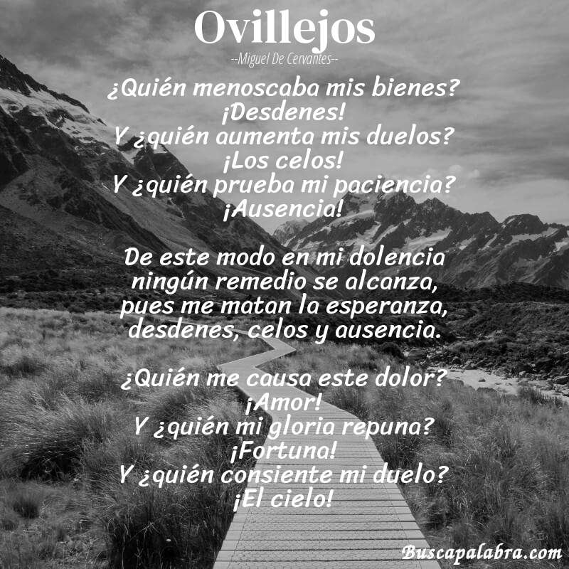 Poema Ovillejos de Miguel de Cervantes con fondo de paisaje