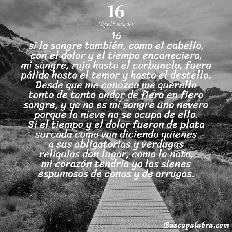 Poema 16 de Miguel Hernández con fondo de paisaje