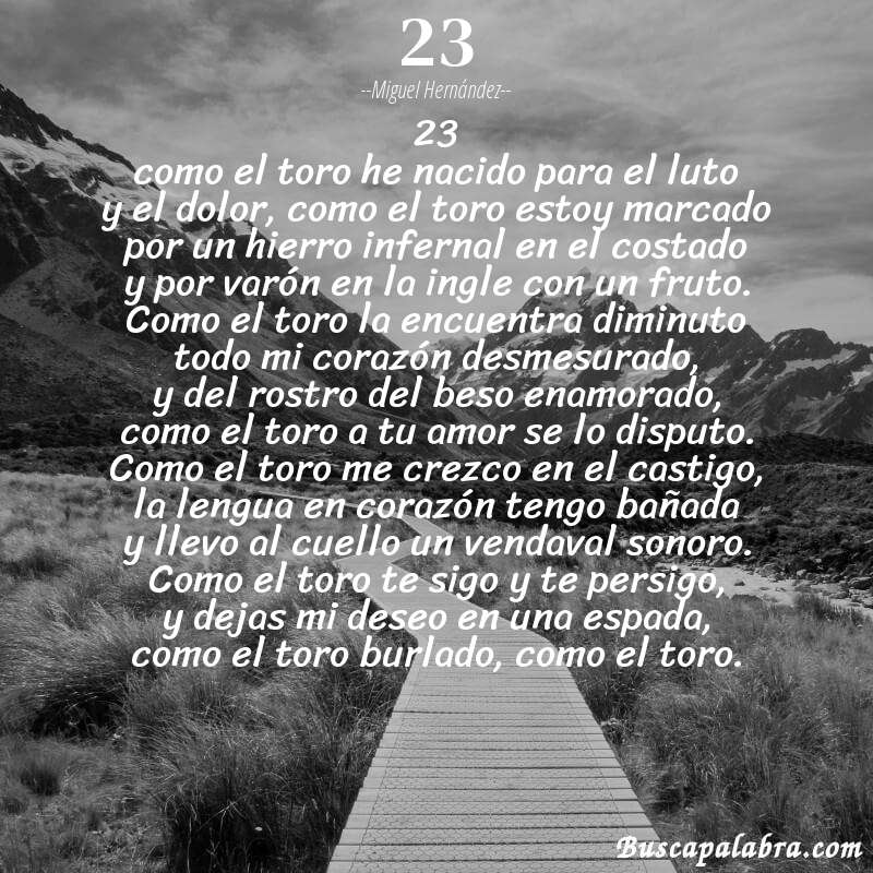 Poema 23 de Miguel Hernández con fondo de paisaje