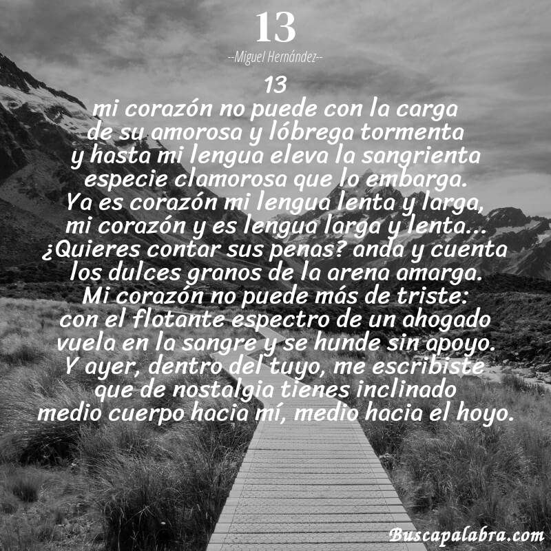 Poema 13 de Miguel Hernández con fondo de paisaje