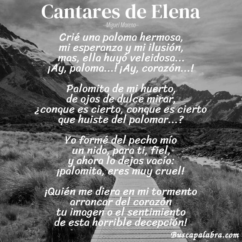 Poema Cantares de Elena de Miguel Moreno con fondo de paisaje