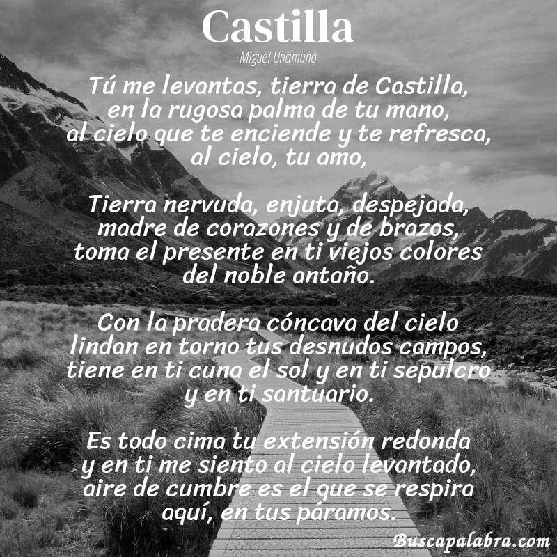 Poema Castilla de Miguel Unamuno con fondo de paisaje