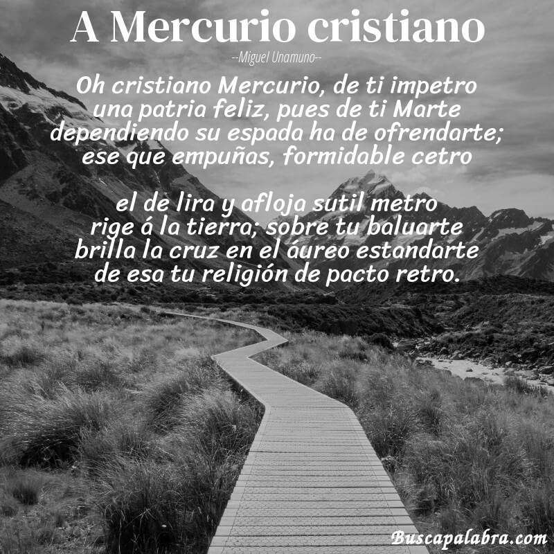 Poema A Mercurio cristiano de Miguel Unamuno con fondo de paisaje