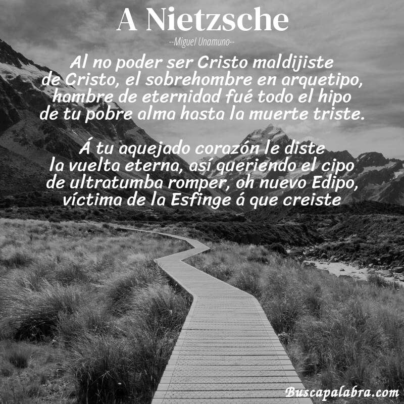 Poema A Nietzsche de Miguel Unamuno con fondo de paisaje