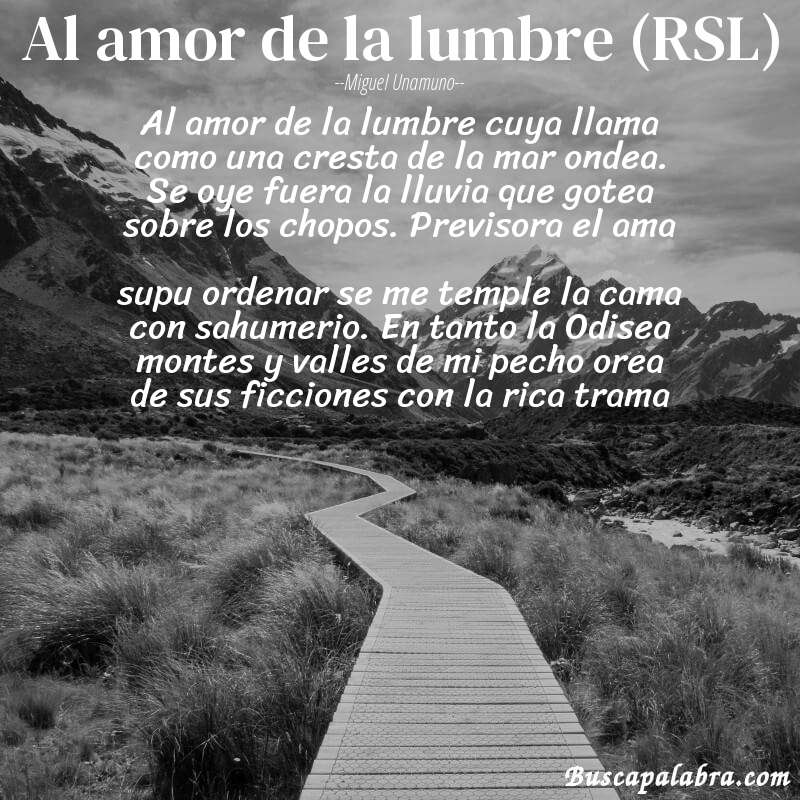 Poema Al amor de la lumbre (RSL) de Miguel Unamuno con fondo de paisaje