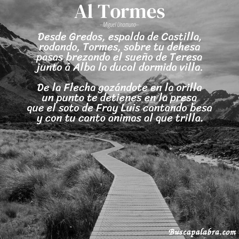 Poema Al Tormes de Miguel Unamuno con fondo de paisaje
