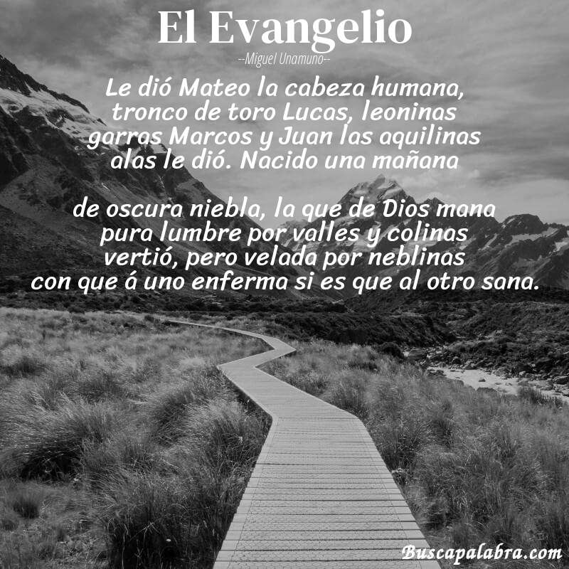 Poema El Evangelio de Miguel Unamuno con fondo de paisaje