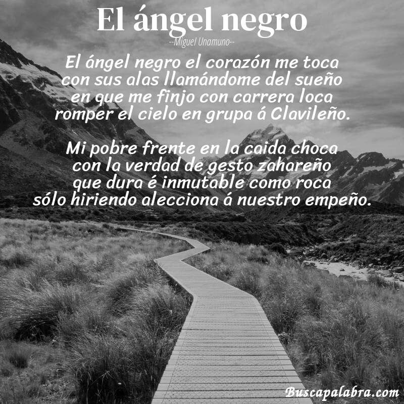 Poema El ángel negro de Miguel Unamuno con fondo de paisaje