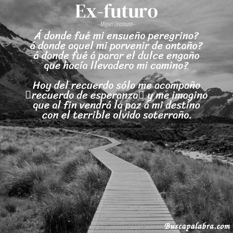 Poema Ex-futuro de Miguel Unamuno con fondo de paisaje