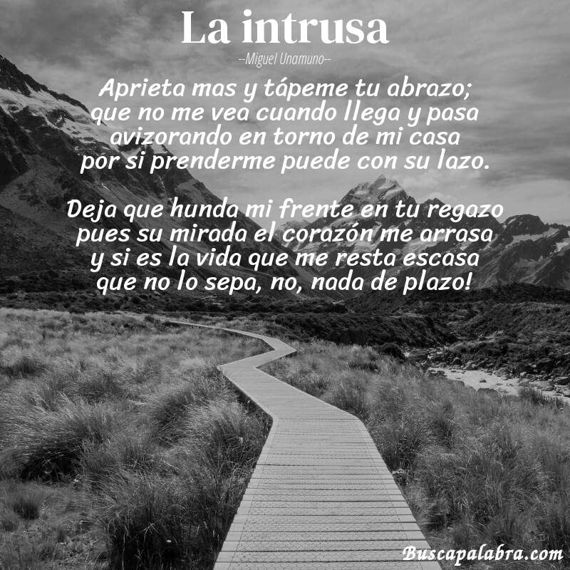 Poema La intrusa de Miguel Unamuno con fondo de paisaje