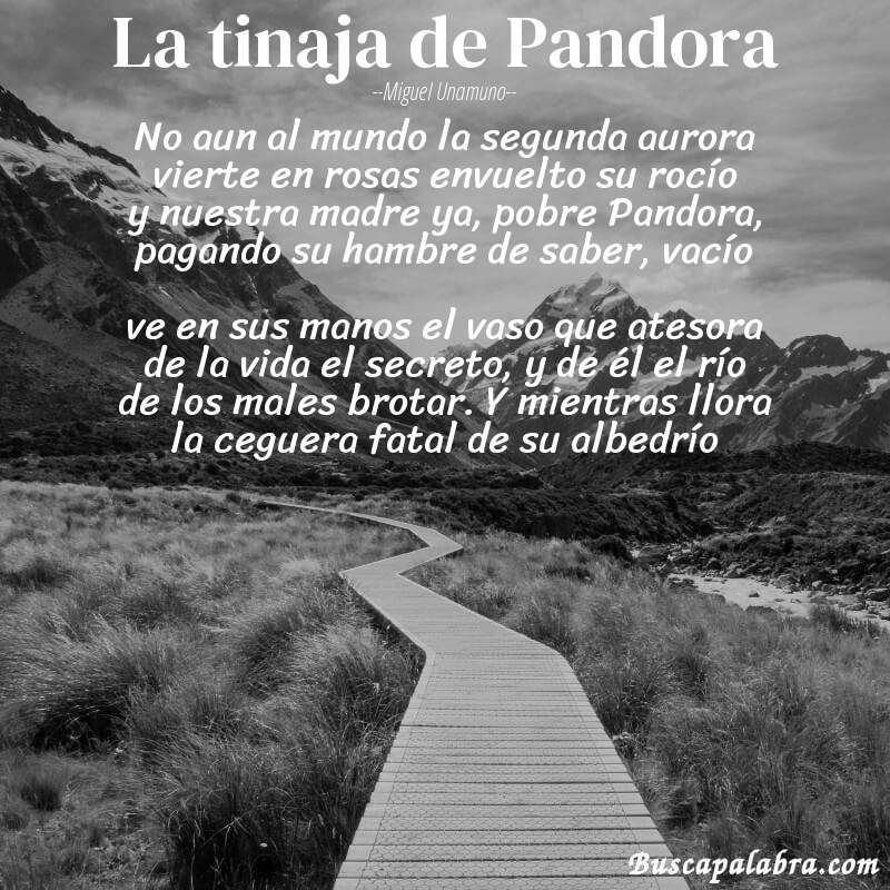 Poema La tinaja de Pandora de Miguel Unamuno con fondo de paisaje