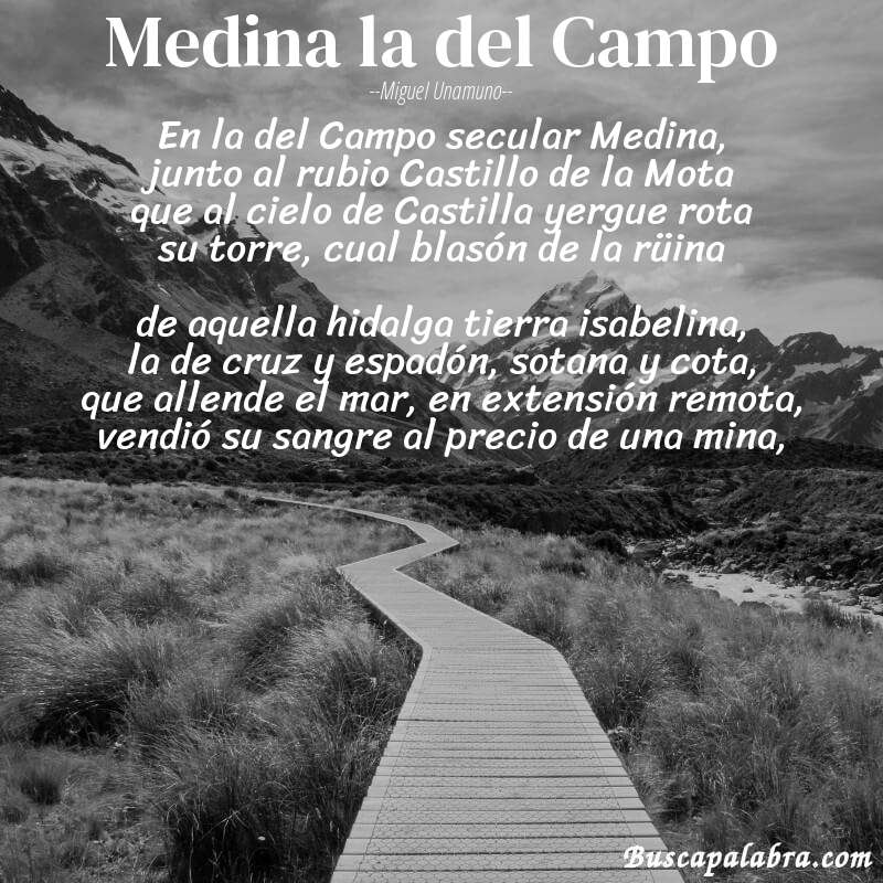 Poema Medina la del Campo de Miguel Unamuno con fondo de paisaje