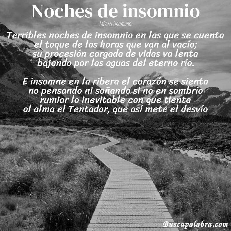 Poema Noches de insomnio de Miguel Unamuno con fondo de paisaje