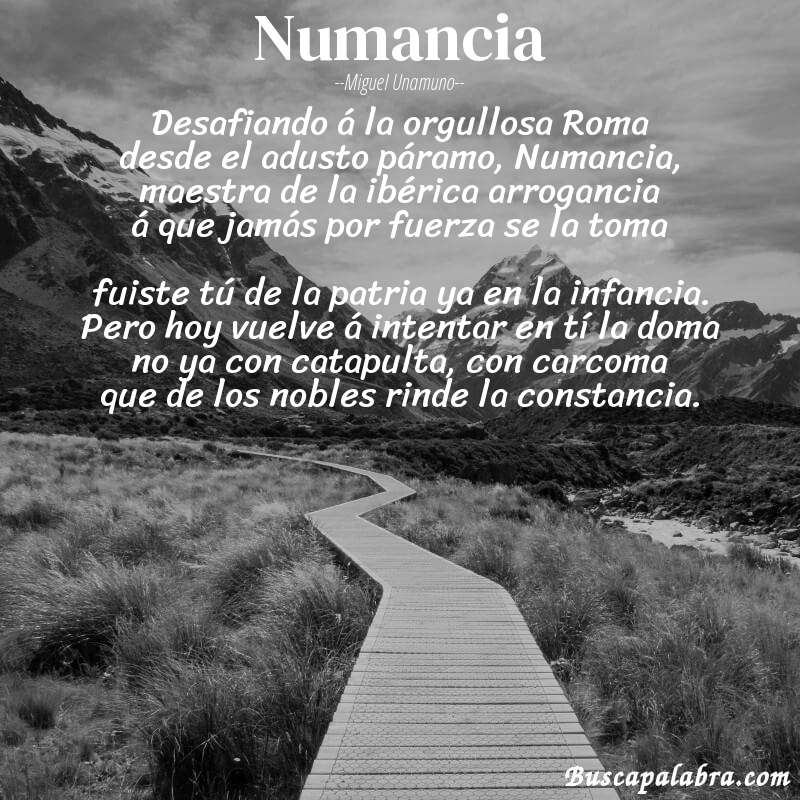 Poema Numancia de Miguel Unamuno con fondo de paisaje