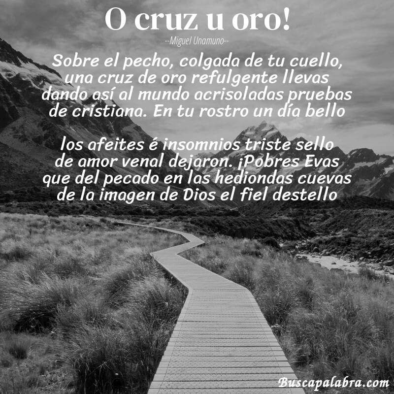 Poema O cruz u oro! de Miguel Unamuno con fondo de paisaje