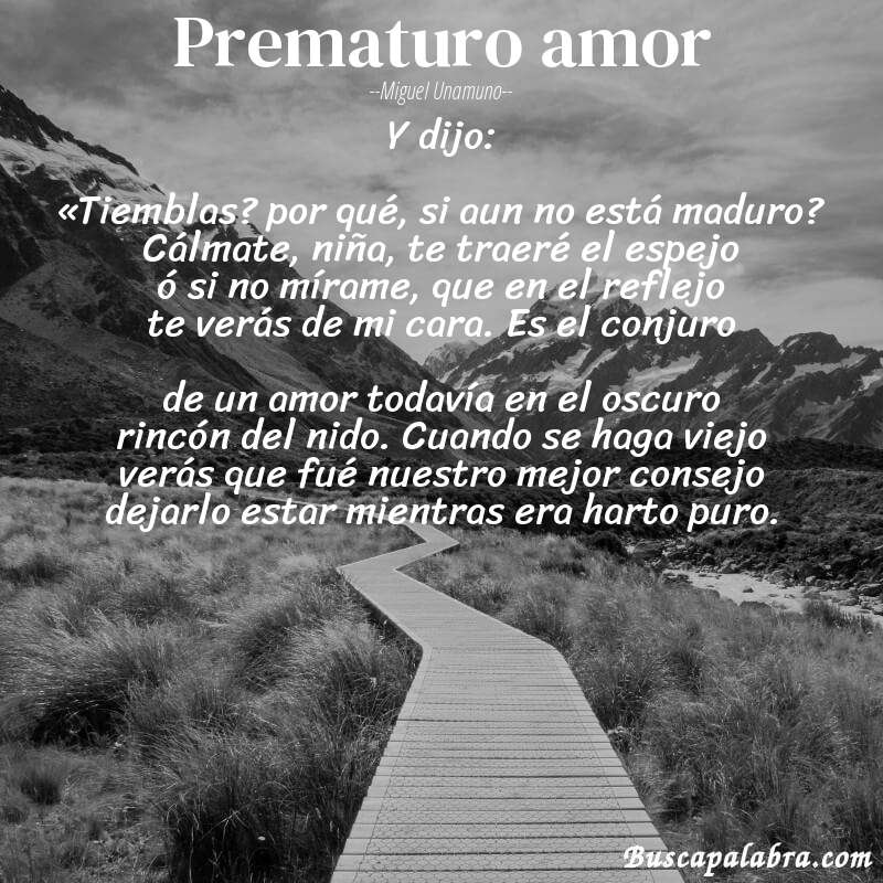 Poema Prematuro amor de Miguel Unamuno con fondo de paisaje