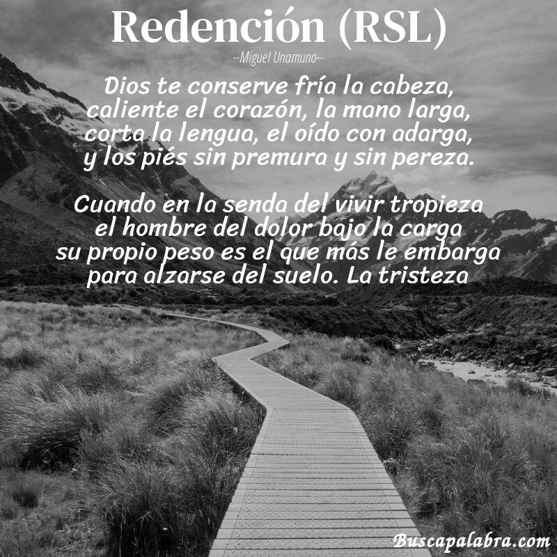 Poema Redención (RSL) de Miguel Unamuno con fondo de paisaje